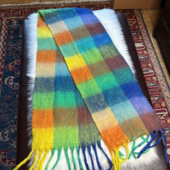 Multi Color Fuzzy Plaid Blanket Scarf - Picture 1 of 5